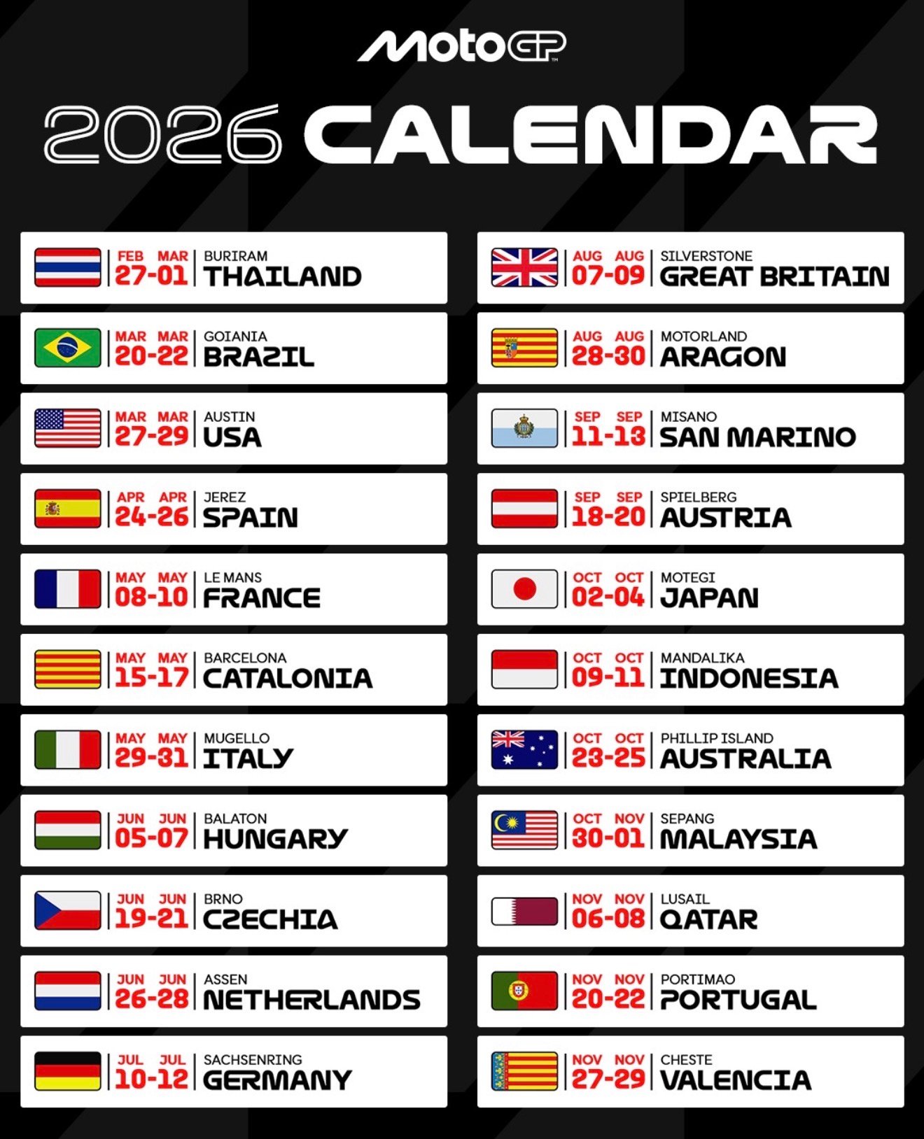 Calendario MotoGP 2026